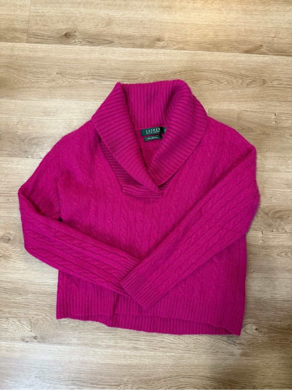Ralph Lauren 100% Cashmere Pink Cable-Knit Shawl Collar Sweater - Picture 1 of 1